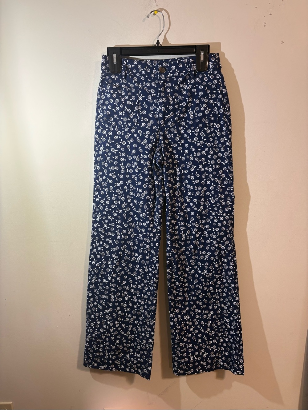 J.Crew Lizzie pants Women’s SZ 25 navy blue white floral print patch pockets NWT
